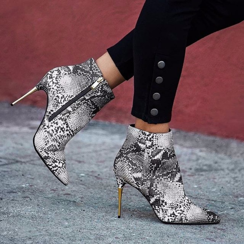 ❣ last 7,❣Snake Embossed Leather Pointy Toe - Picture 3 of 4
